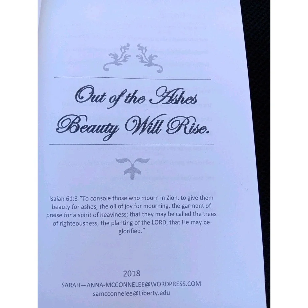 Out of the Ashes Beauty Will Rise‎ Sarah Anna McConnelee Signed Christian Book